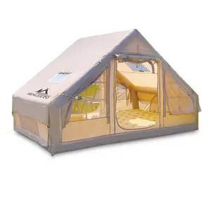 SENLEETO Inflatable Cabin Tent 4-6 Person 4-Season Waterproof with Stove Jack & Mesh Windows Quick Setup Durable 420D Oxford Cloth for Camping