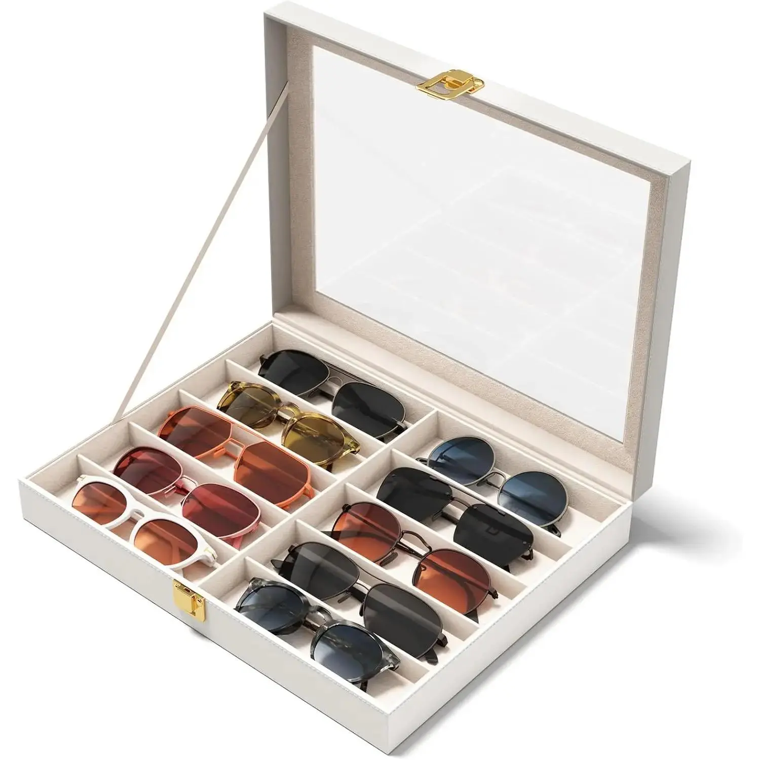 Unisex Synthetic Everyday All-Seasons Multiple Slots Sunglass Organizer, 10/30 Slots See-Through Display Storage Box for Household Use