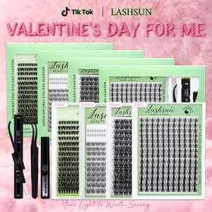 LASHSUN Clusters Lashes Kit with Ultra-Dense, Waterproof, Long-Lasting Lashes | Velure, Fairy, Flora, Muse | Natural Daily, Manga&Wet Look, Manga&Natural Style, Hybrid Volume Look | Beginner-Friendly, Kit with Bond & Seal,Tweezers and Remover