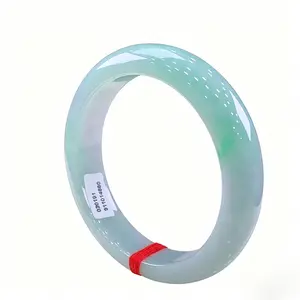 Natural Burmese Old Mine Grade A Jadeite Bracelet, Icey and Waxy, Oil Green with Flower Patterns, Light Sunlight Green Jadeite Bracelet