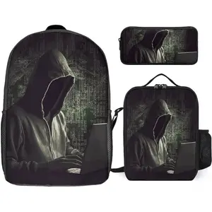 Hacker 3 Piece Backpack Set with Lunch Bag And Pencil Case Travel Laptop Bags Lightweight Causal Daypack for Women Men