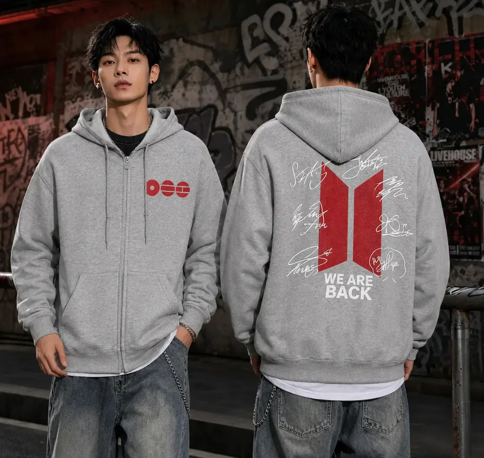 ARIRANG Kpop Hooded Zip Sweatshirt, 2026 Kpop Tour Merch, Hoodie Zip Concert Outfit, Hooded Sweatshirt With Front Pocket, Casual Daily Streetwear, Zip Hoodie, Trendy Graphic Hoodies, Hooded Top