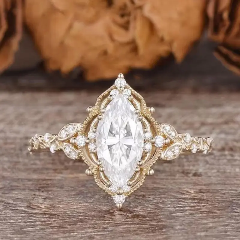 Vintage Exquisite Artificial Gemstone Ring, Marquise Cut Ring, Fashion Promise Ring for Women, Elegant Engagement Ring for Party, Daily Decor, Trendy All-match & Exquisite Jewelry for Birthday Gift, Jewelry Gifts, Beautiful Rings