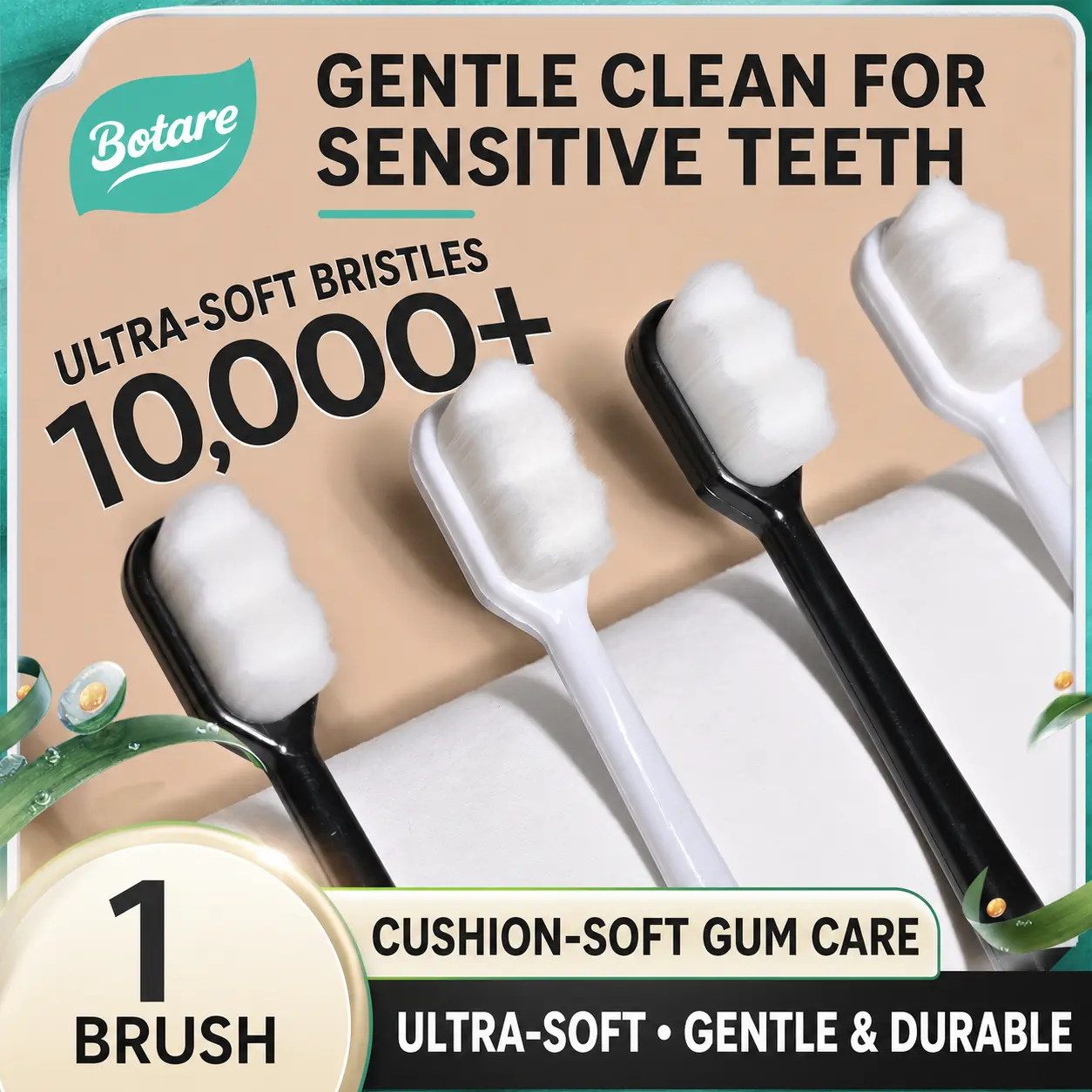 Botare 10,000-Bristle Ultra-Soft Toothbrushes for Adults, Gentle Cleaning for Sensitive Gums, Durable Family Pack