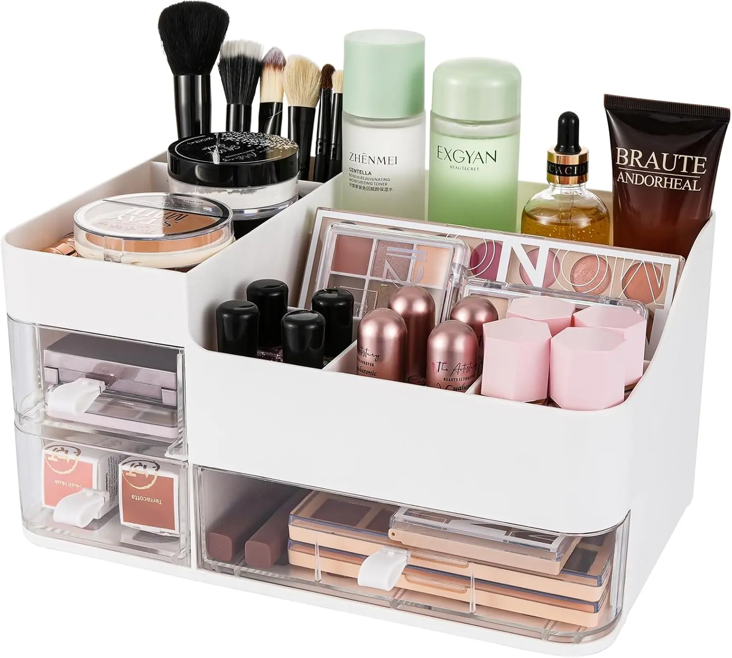 Makeup Organizer and Storage  Display Case With 3 Clear Drawers Skincare Organizer for Bathroom Make Up Stand for Vanity Lipsticks, ,  Care, Eyeshadow, Skincare