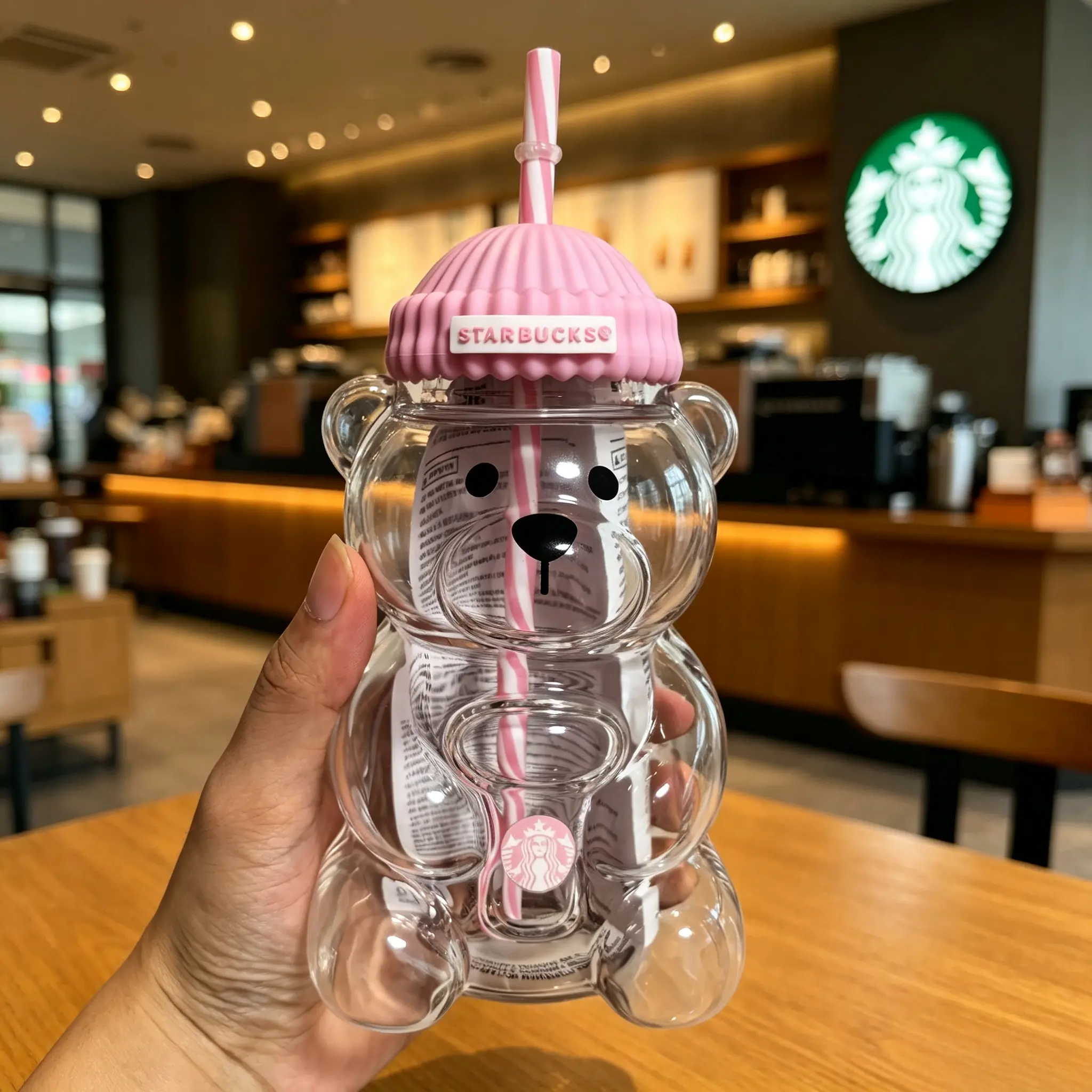 2026 New Starbucks Limited Edition Bear Cup 20oz  with Real Photo Starbucks glass cup 591ml Bottles Drinkware Water Bottles