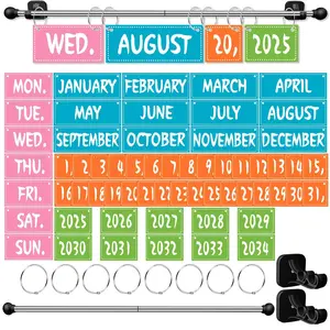 Flip Calendar for Classroom, Magnetic Rod for Classroom Whiteboard, Magnetic Calendar for Back to School Bulletin Board, Teacher Must Haves, Kids Colorful Bright Cool Theme Date Paper Decor