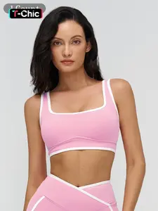 Women's Yoga Bralette, Large Square Neckline, Colorblock Design, High-End Feel, Athletic Fitted, Running & Fitness Gym Sports Bra, Workout Bras, Comfortable Innerwear