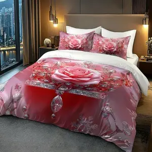 KINDA LUXURY BEDSHEET SET 30 pcs King Size Elegant Cotton Nice Bedspread with Matching Curtains & Accessories Rose Design