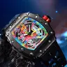 Men's Barrel-Shaped Analog Watch, Colorful Hollow Dial, Waterproof Casual Wristwatch