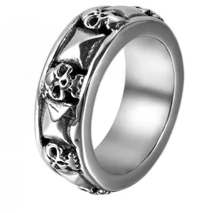 OIDEA Skull & Pyramid Anti-Rust Stainless Steel Ring for Men, Gothic Biker Wide Band, Classic Band, Death Metal Style (Black & Silver), Anti-Rust Steel Rings, Classic Band Rings