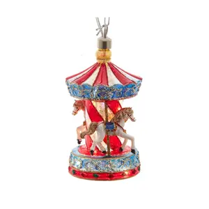 Kurt Adler Pre-lit Hanging Glass Ornament, Warm White LED's, USB-Powered Carousel