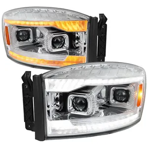 2006??2008 Dodge RAM 1500 / 2006??2009 RAM 2500 3500 Projector Headlights with Switchback LED Strips, Sequential Turn Signals, DRL & Startup Animations (Chrome Housing / Clear Lens)