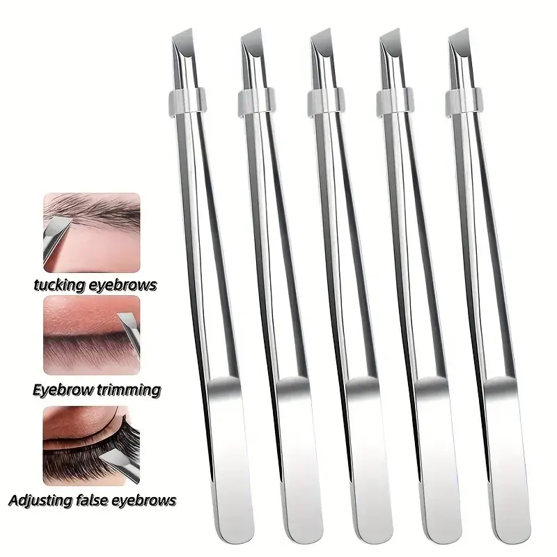 Professional Stainless Steel Tweezers for Eyebrows & Facial Hair Precision Tip Non-Slip Grip Eyebrow, Beard, Mustache Trimming