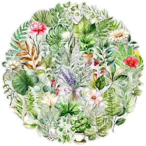50pcs Spring Green Plant Transparent PET Stickers, Office Supplies and Notebook Accessories, Car Decals, Suitable for Scrapbooks, Diaries, Laptops, Water Bottles, Cars, Etc., Based on A Design Inspired By Faith.