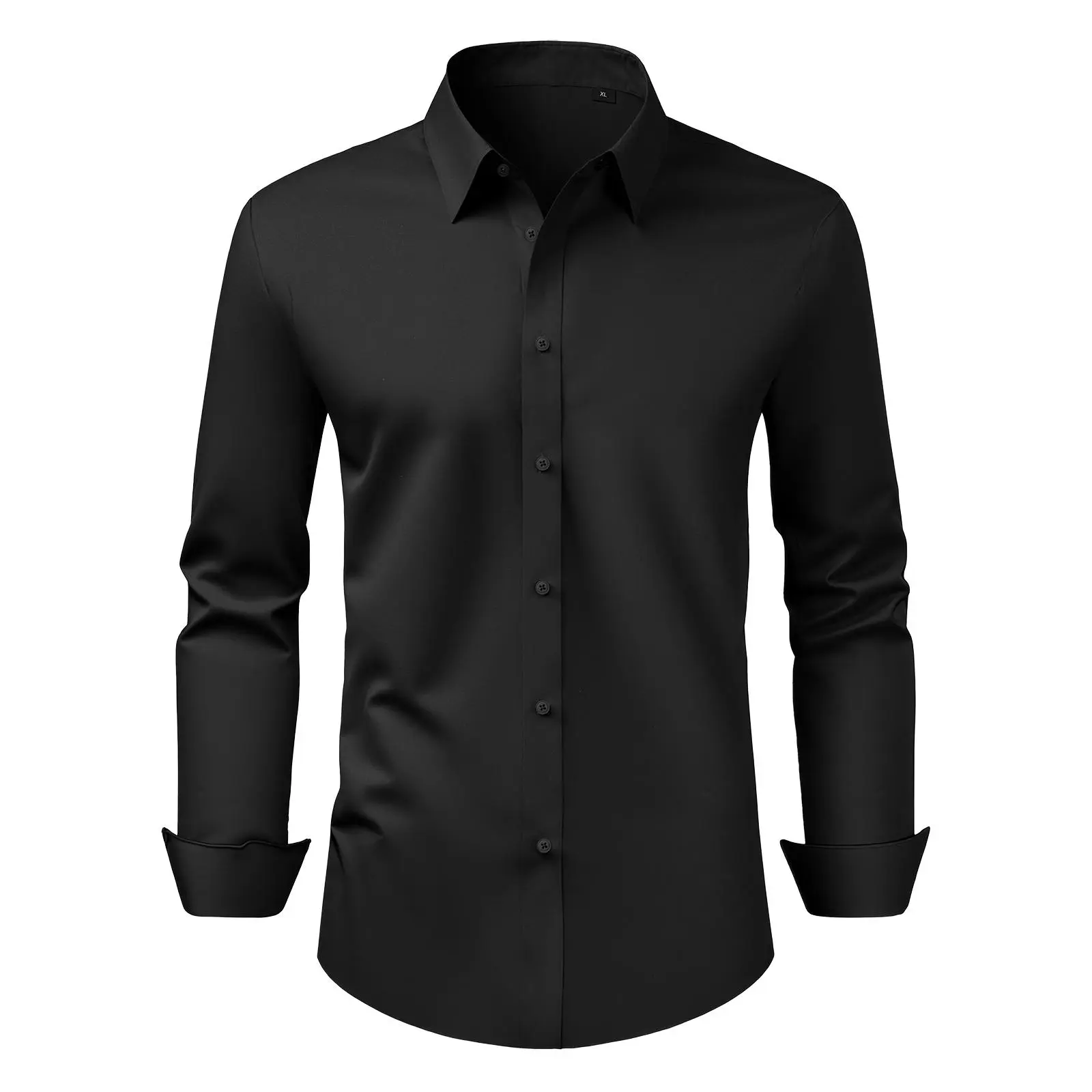 Men's Formal Dress Shirt - Slim Fit Long Sleeve Plain Button-Up in a Wrinkle-Free Stretch Cotton Blend, Low Iron for Business Casual, Menswear, Gentleman Style, Tops, Wrinkle Free Clothes, Reinforced Buttons, Regular Cuff, Ml, Fabric, Longsleeves, Slim-Fi