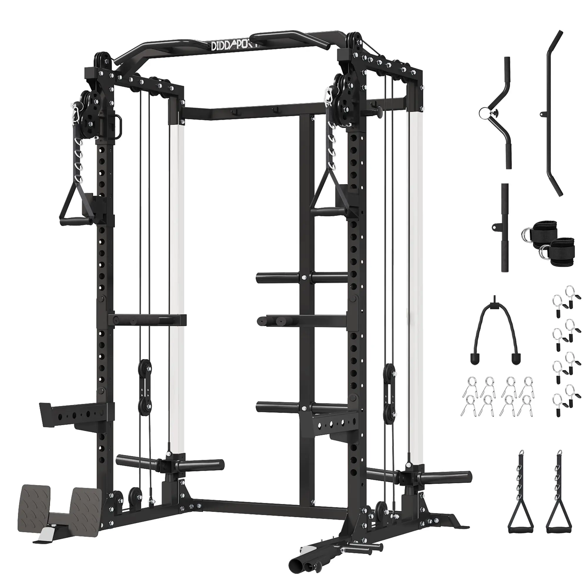 Cofiyard Power Cage with Dual Pulley System, Multi-Function Squat Rack, Cable Crossover, Home Gym Workout Machine, 2500 lbs Capacity, 16 Cable Heights, Integrated Storage Hooks, Professional Accessories Included
