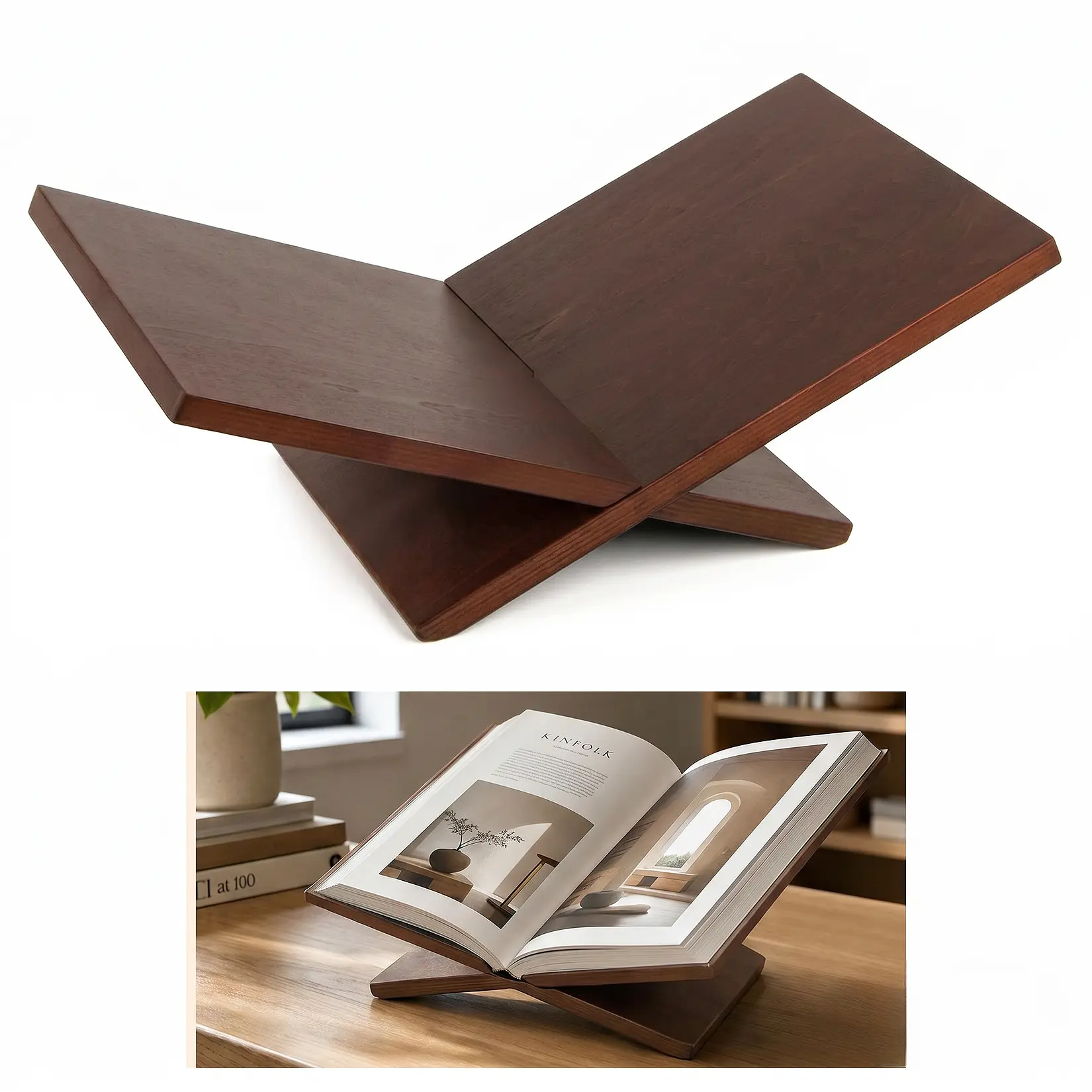 Garvee Ergonomic Adjustable Wooden Book Stand for Desk - Collapsible Minimalist Book & Tablet Holder - Stable Triangle Support - Matte Black