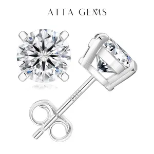 ATTAGEMS D Color Round Shape 3.0MM Lab-Created Moissanite Stud Earrings Sterling Silver E005