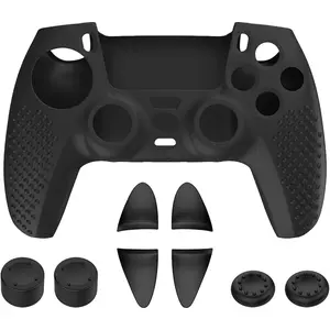 PS5 Controller , Anti-Slip Soft  Protective Cover Case for  5 DualSense  Controller, 1Pack with 4 Thumb Grip Caps and L2R2 Trigger Extenders (Black)