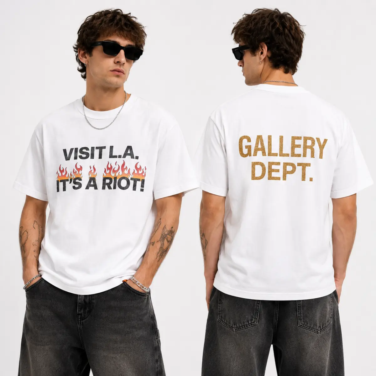 Gallery Dept. Vintage Flame Graphic T-Shirt, Los Angeles Inspired Streetwear Tee, Retro Typography Cotton Shirt, Unisex Casual Short Sleeve Top
