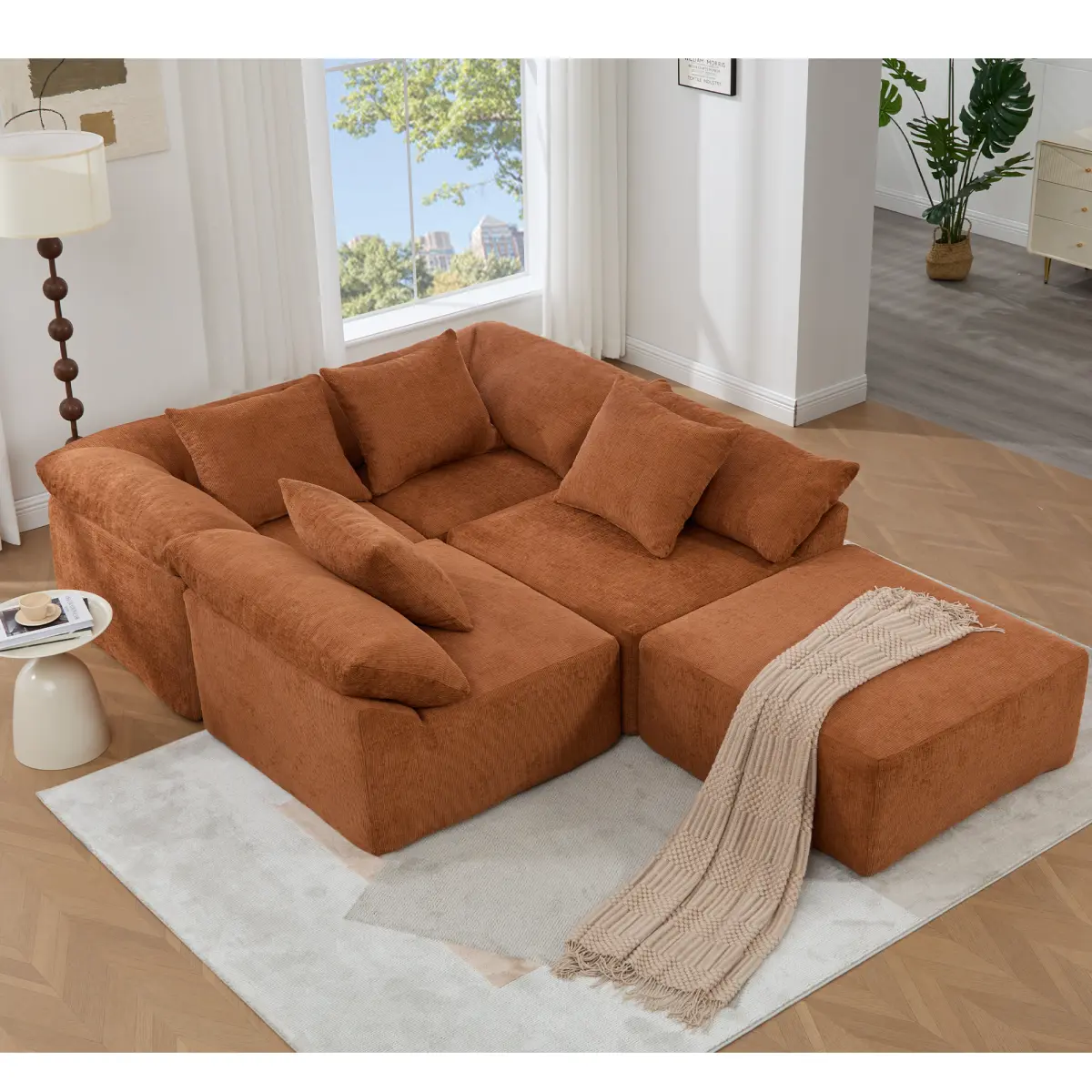 [NEW AIVED] [VIDEO PROVIDED]  142" L Shaped Modular Sectional Sofa,No Assembly,5 Piece Couch, Convertible Sleeper Couch,Full-Compressed Couch,Free-Combined Couches,5 Seat & Ottoman,Chenille,Orange