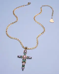 Multi Gem Cross Necklace