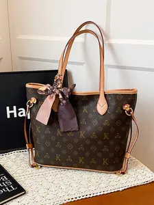 Women's PU Leather Bucket Bag, Elegant All-Over Print Shoulder Bag, Large Capacity Casual Tote for Shopping, Trendy European Style, Boho Shoulder Bags, Boho Style Crossbody