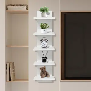 5 Tier Shelves for Wall, Decorative Wall Mounted Vertical Shelving Column Decor 30 Inch H Mounted Floating Storage Organizer Natural Finish Wall Shelf for Living Room, Bedroom, Bathroom