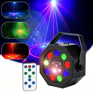 Disco Party Light DJ Laser Projector RGB Colorful LED Strobe Light with 9 Modes Remote Control for Home Dance Party Karaoke Halloween Christmas Wedding Club Decoration Multifunctional Stage Effects