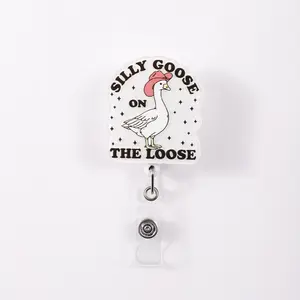 1pc Silly Goose on the Loose Badge Reel, Funny and Whimsical Work ID Holder, Perfect for Nurses and Office Staff, Nursing Badge Reel, Medical Badge Holder