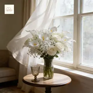 30Pcs Artificial Flowers Realistic Faux Calla Lily Baby's Breath Rose Flowers for DIY Bouquet Wedding Indoor Outdoor Home Decor