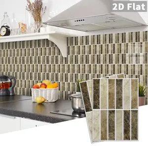 10 PCS/Box GST PE Crystal Foam Tile Stickers Brown Marble Vertical Mosaic Waterproof Oil-Proof Anti-Collision Home Decor for Kitchen Bathroom Ceiling Tiles Old Wooden Boards