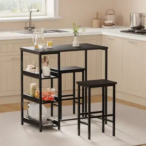 Modern Space-Saving 3-Piece Bar Table and Stools Set – Rectangular High Table with Two Breakfast Stools – Sturdy Metal Frame – Easy Assembly – Ideal for Dining Room or Kitchen
