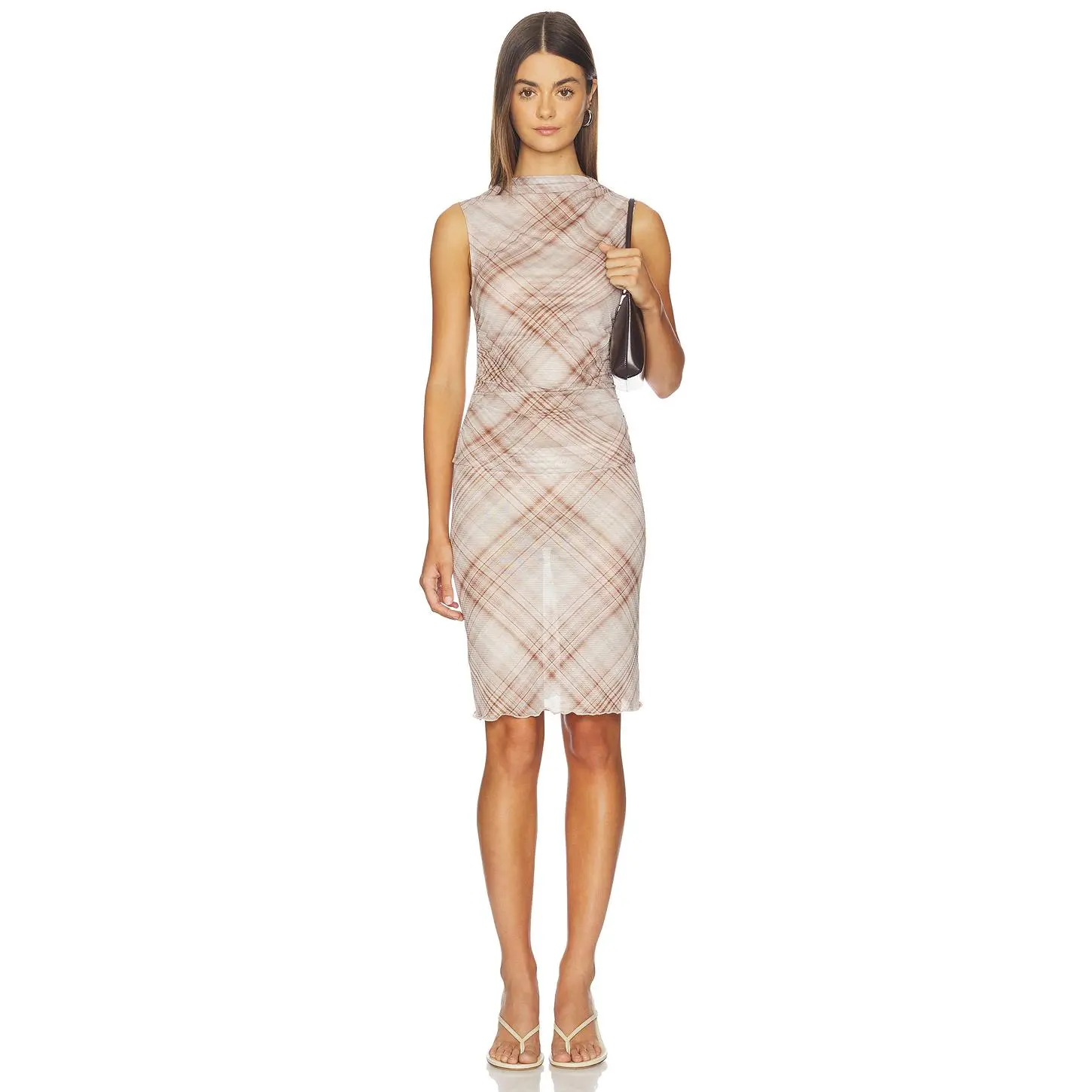 MORE TO COME Tristian Midi Skirt Set in Brown Plaid