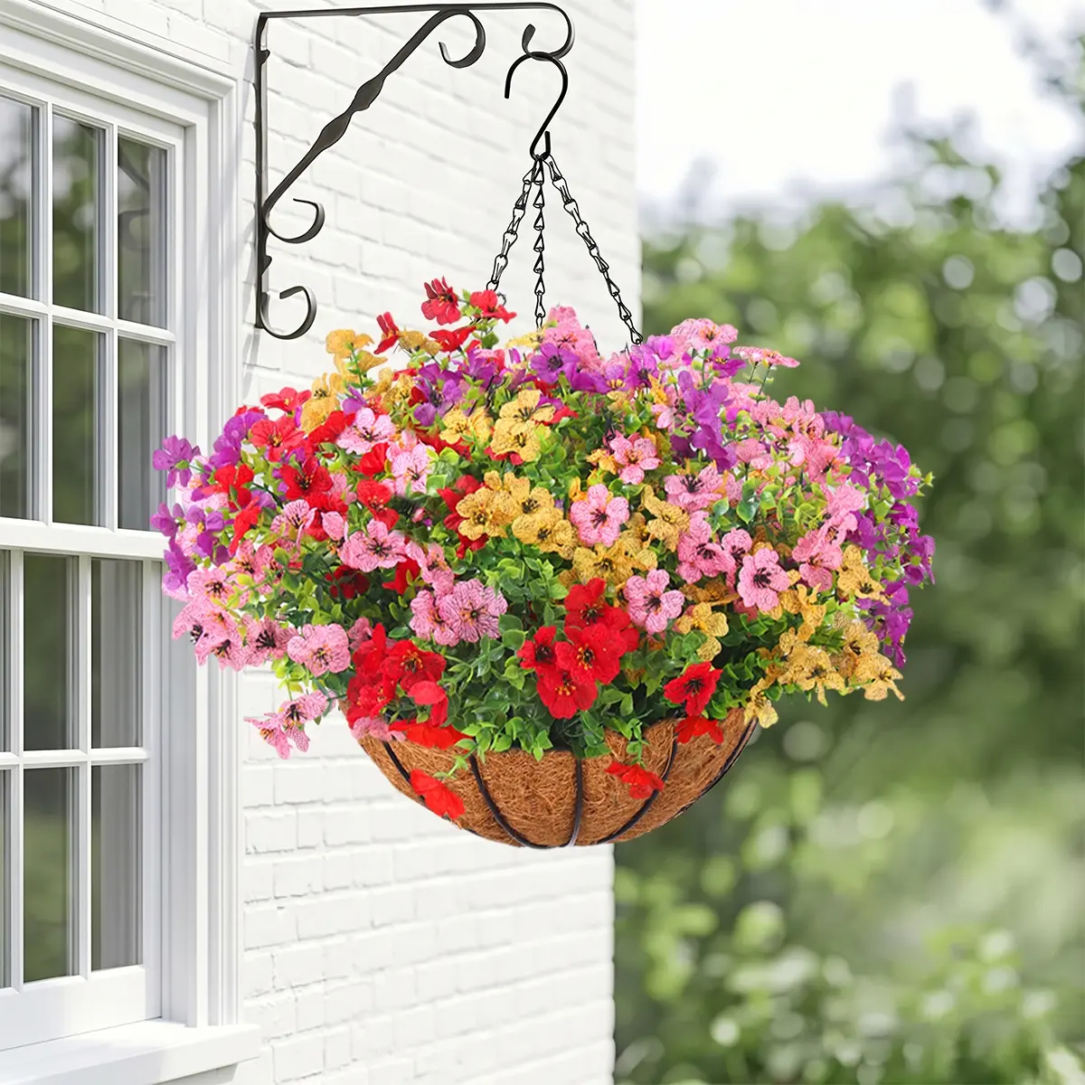 1 Set Assorted Purple Violet Hanging Basket 30 cm Artificial Hanging Flowers Plant UV-resistant Windproof Waterproof Faux flowers with 1 Hanging Basket 1 Grass Ball 12 Flowers , suitable for porches, homes, patios, balconies, and gardens summervibes.,camp