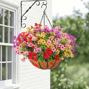 1 Set Assorted Purple Violet Hanging Basket 30 cm Artificial Hanging Flowers Plant UV-resistant Windproof Waterproof Faux flowers with 1 Hanging Basket 1 Grass Ball 12 Flowers , suitable for porches, homes, patios, balconies, and gardens summervibes.