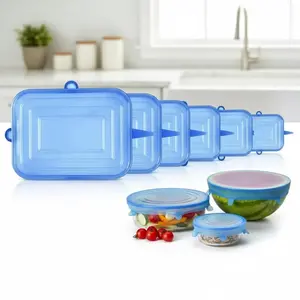 6-Piece Silicone Stretch Lids Set, Reusable Food Savers with Clear View Window, Leakproof Flexible Covers for Round & Square Containers, Microwave & Dishwasher Safe, Kitchen Storage Essentials