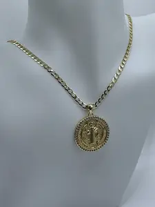 SAN BENITO Gold-Plated Medallion Necklace with Chain for Men and Women