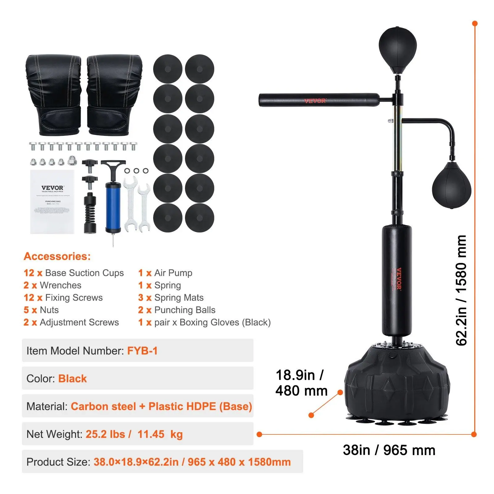 Combination - Base with 12 Suciton Cups - Black