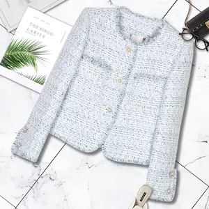 Fashion socialite light blue  coat new  coarse tweed women's top party focus