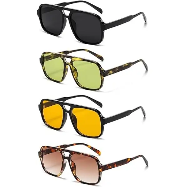4 Pieces Retro 70s Square Aviator Sunglasses for Women Men Oversized Vintage Sun Glasses Trendy Aviator Shades﻿