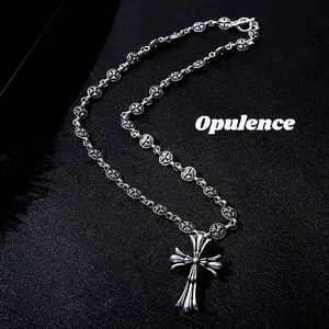 Vintage Silver Barber Same Style, Electroplated Silver Sword Cross Pendant, Antique Finished Hip Hop Fashion Accessory Birthday Gift