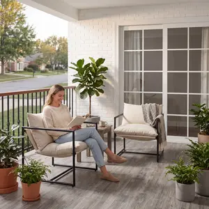 Set of 2 Modern Sling Accent Chairs, Ideal for Living Room, Steel Frame with Thick Washable Cushions-Black summergarden Indoor Furniture Lounge