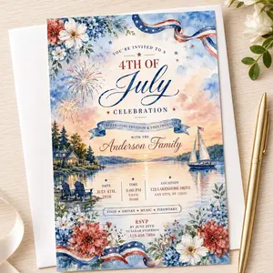 30pcs Custom America’s 250th Anniversary Invitation Card - 5.3" x 8", 4th of July 2026 Party Invite, 4th of July Party Invitation
