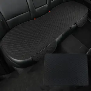 2 PCS PU Leather Car Seat Cushion & Breathable Linen Trunk Mat Set, Waterproof Anti-Slip Back Seat Protector & Cargo Liner, All-Weather Ready Auto Interior Accessories for Car Owners (Daily Commutes, Outdoor Activities, Trips) SUVs Trucks