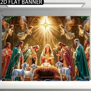A Flat 2D Banner, One Piece of a Christmas Scene Tapestry Featuring a Starry Sky, Perfect for Festive Party Wall Decoration, Suitable for Christmas Eve, Popular As a Party Photography Prop, Holiday Decor, Made of Polyester Fiber, Designed f