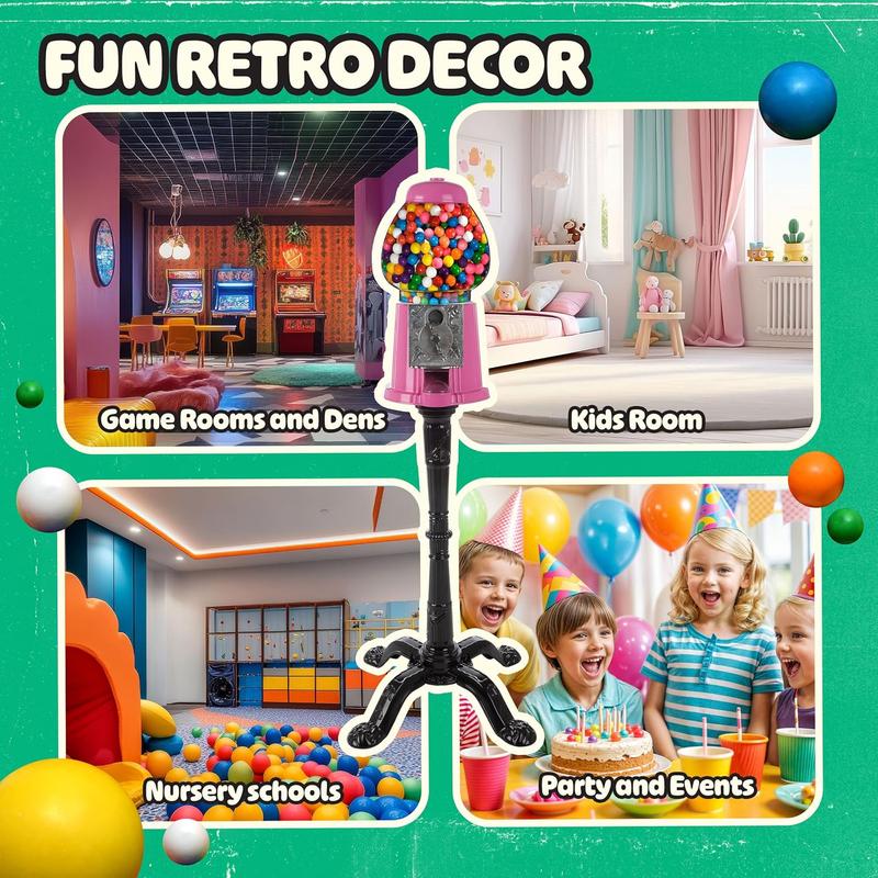 15" Gumball Machine with Stand and Coin Bank - Bubble Gum Machine Candy Dispenser with Glass Globe and Metal Base - Vintage Style Gum Ball Vending Dispenser by Great Northern Popcorn (Pink)