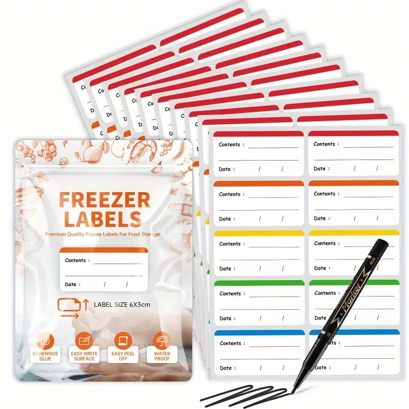 100pcs Coloured Freezer Labels Food Storage Labels Stickers, Fridge Stickers Removable For Food Containers, Freezer Meal Tags For Kitchen Organization, Adhesive Stickers, Sticky Labels, Sticker Sheets