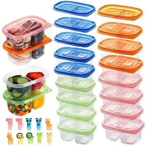 20pcs Reusable Snack Containers with Lids,Double Compartment Snack Containers for kids adults , 10 Cute Forks，Bento Box-Lightweight and stackable, Microwave, refrigerator, dishwasher safe
